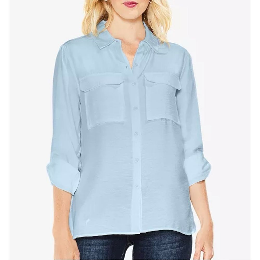 TWO by VINCE CAMUTO Button Down Utility Shirt Lightly Lined Blue Large